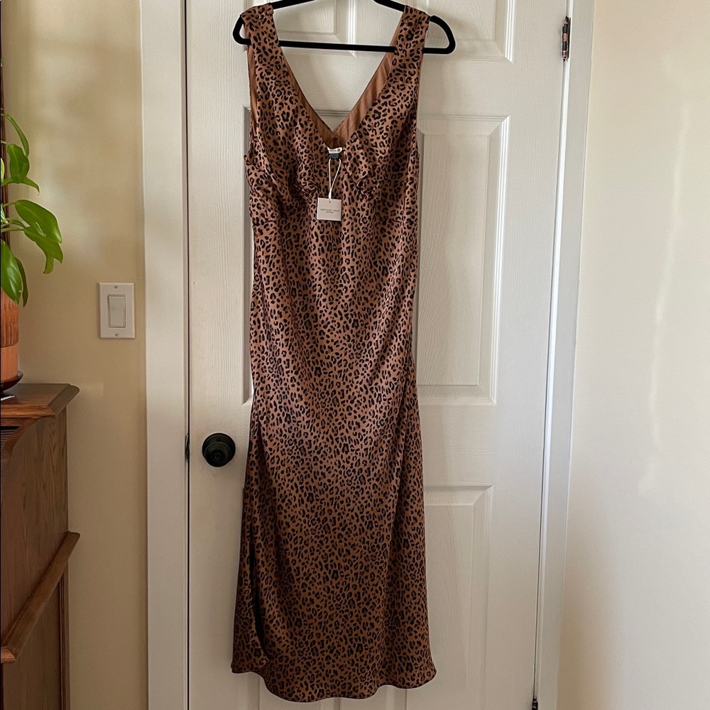 Sold out American eagle satin leopard busty midi rocker dress biker cocktail - Picture 2 of 7